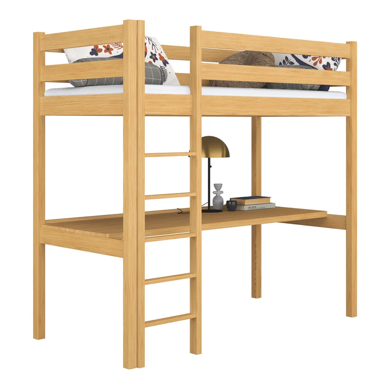 Letto a soppalco in legno con scrivania N05 pino naturale
