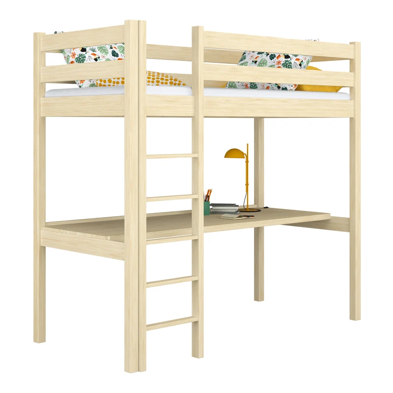 Letto a soppalco in legno con scrivania N05 pino trasparente