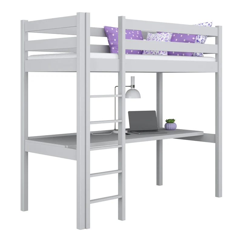 Letto a soppalco in legno con scrivania N05 grigio cenere