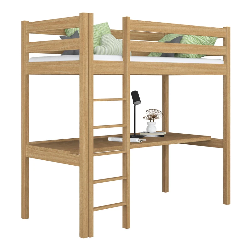 Letto a soppalco in rovere con scrivania N05 rovere naturale