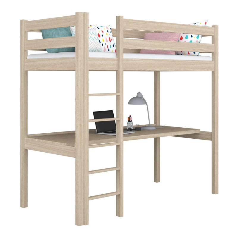 Letto a soppalco in rovere con scrivania N05 rovere sbiancato