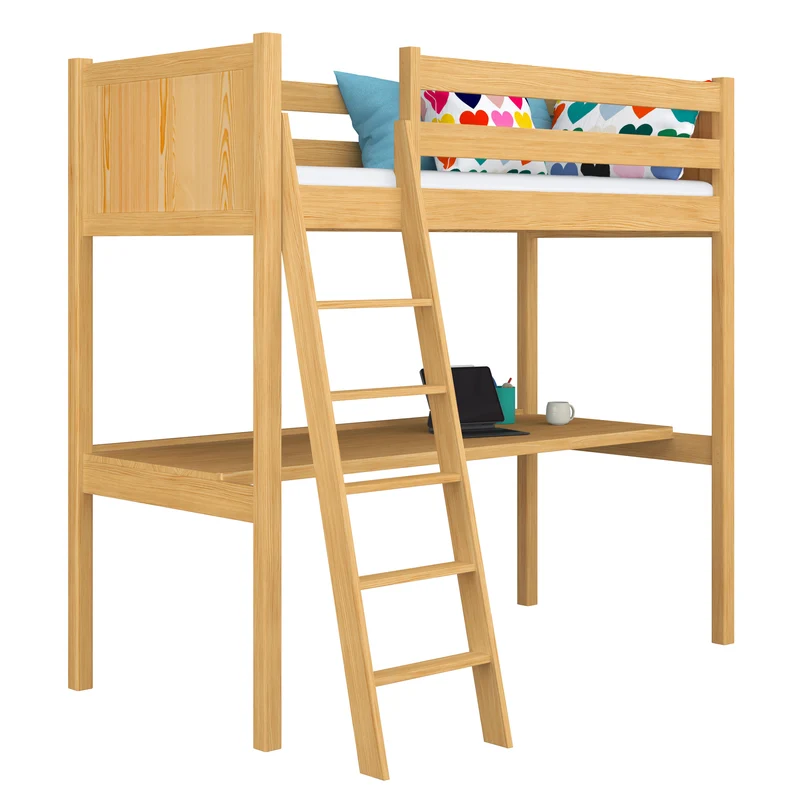 Letto a soppalco in legno con scrivania N04 pino naturale