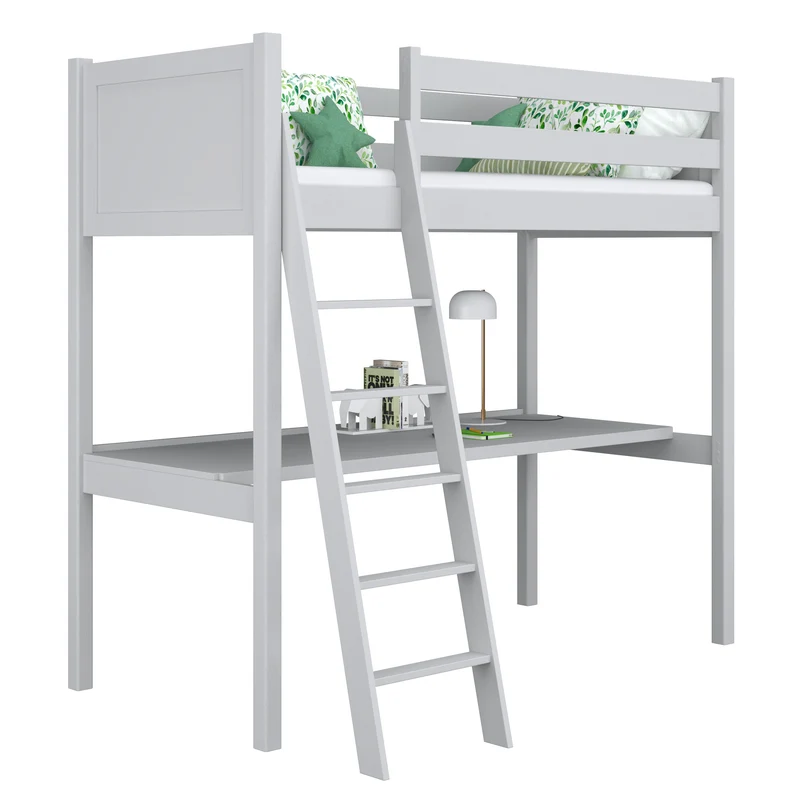 Letto a soppalco in legno con scrivania N04 grigio cenere