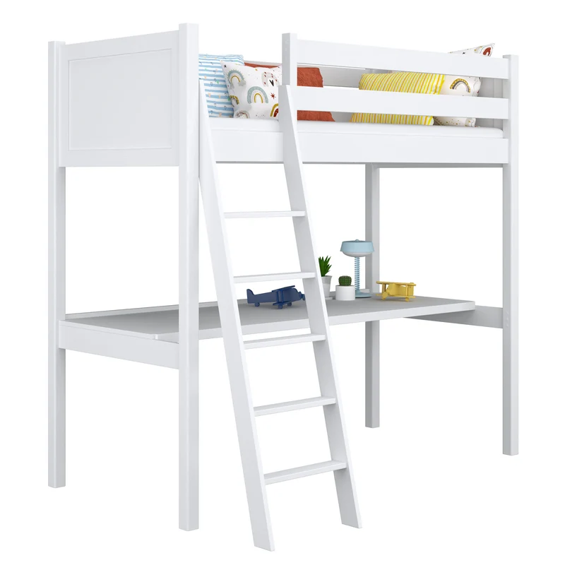 Letto a soppalco in legno con scrivania N04 bianco