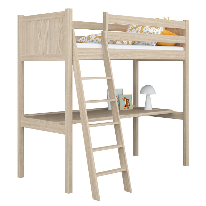 Letto a soppalco in rovere con scrivania N04 rovere sbiancato