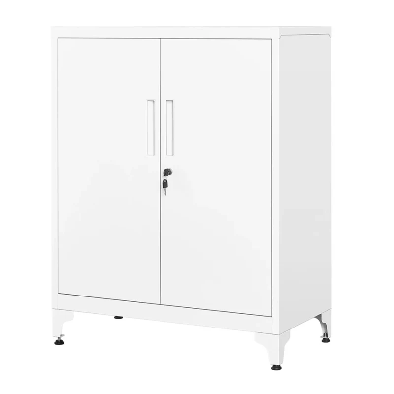 Armadio per ufficio mobiletto multiuso mobiletto per ufficio a 2 ante con serratura mobiletto in acciaio per ufficio/soggiorno bianco 12_0004833