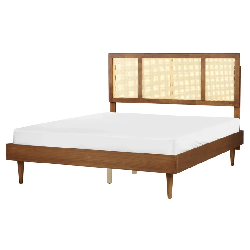 Letto moderno con rete a doghe testata a treccia viennese in legno chiaro 160 x 200 cm camera da letto