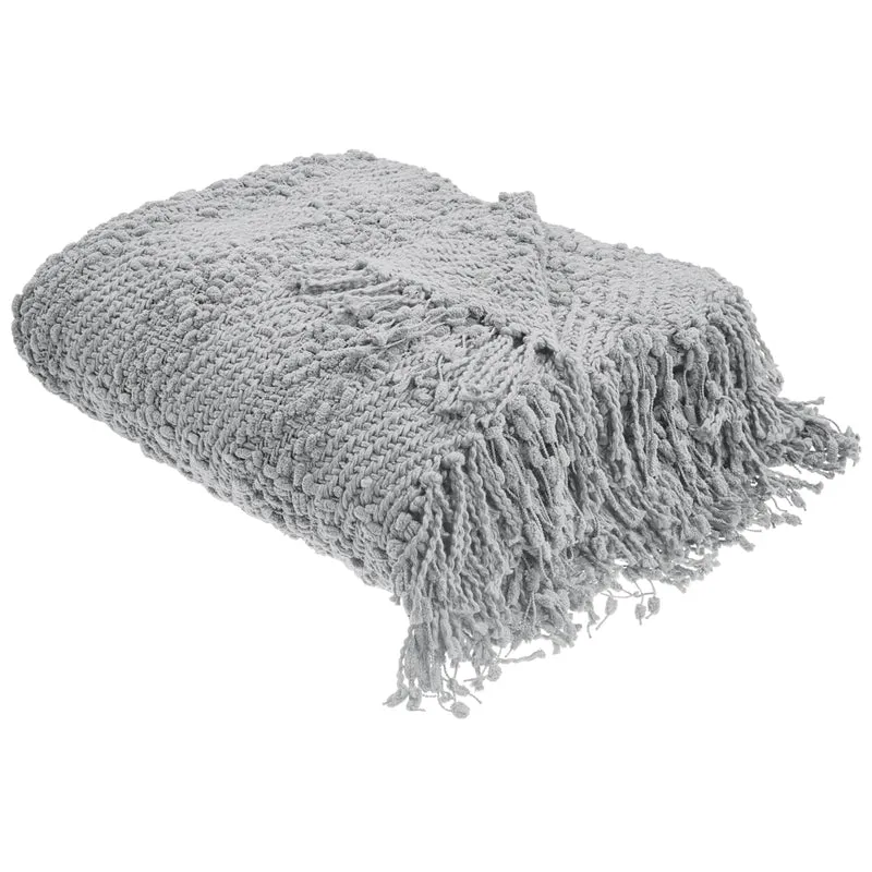 Coperta di cotone intrecciata con nappe 200 x 220 cm grigio morbida classica