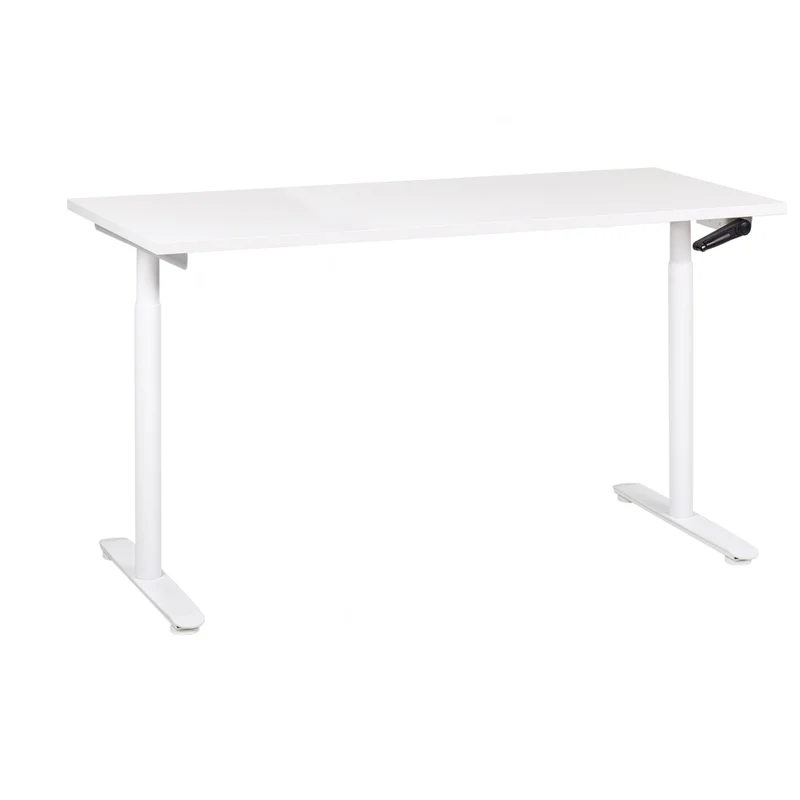 Scrivania regolabile manualmente piano bianco struttura in acciaio verniciato a polvere sedersi e stare in piedi 160 x 72 cm