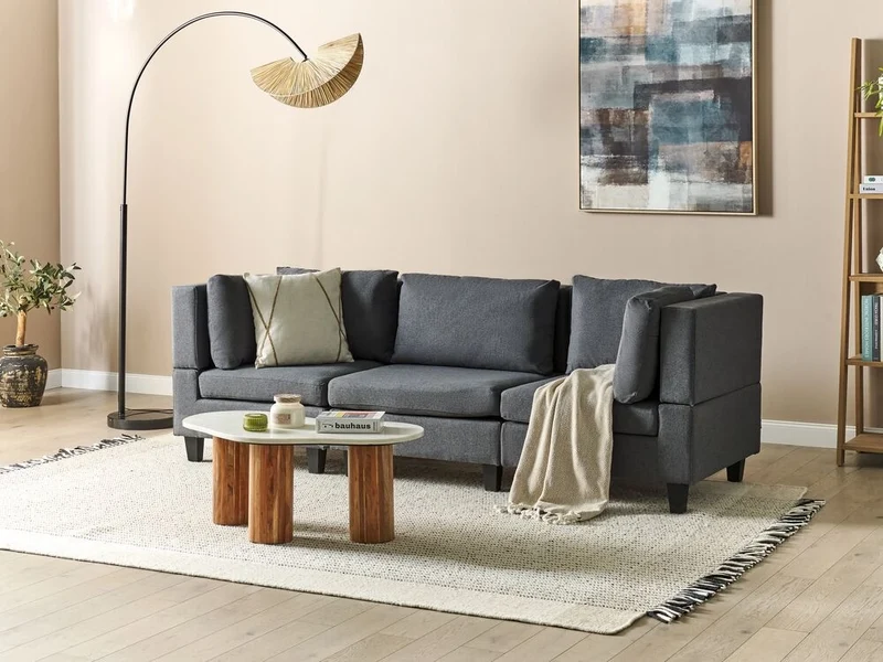 Divano Componibile Rivestito In Tessuto grigio scuro 3 Posti stile moderno