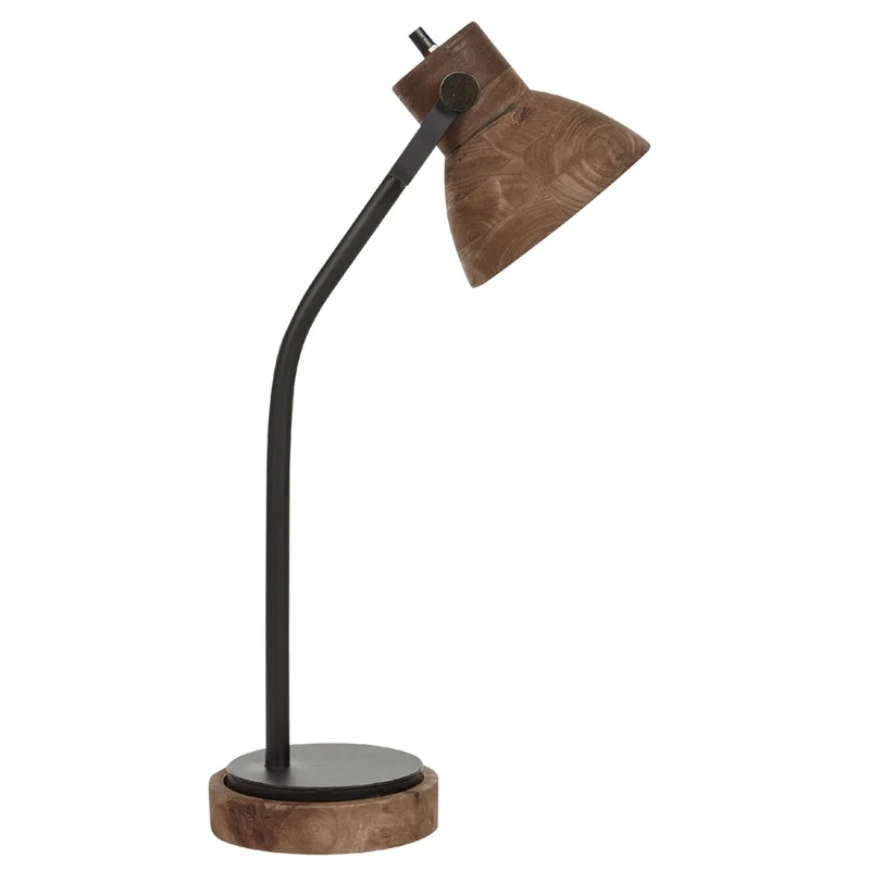 Lampada da scrivania in legno di mango scuro con base nera paralume in legno Design classico Illuminazione moderna per la casa