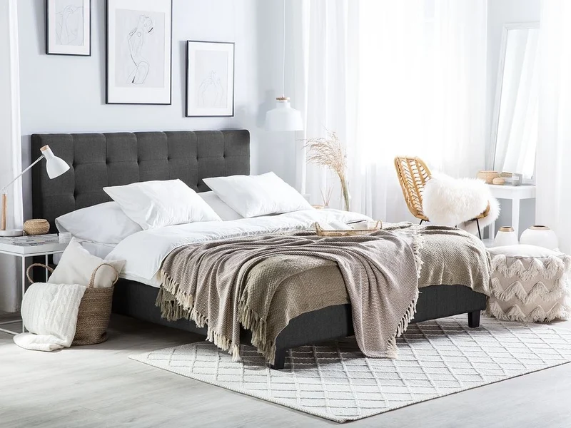 Letto ad acqua in poliestere grigio scuro 160 x 200 cm testiera imbottita camera da letto stile moderno