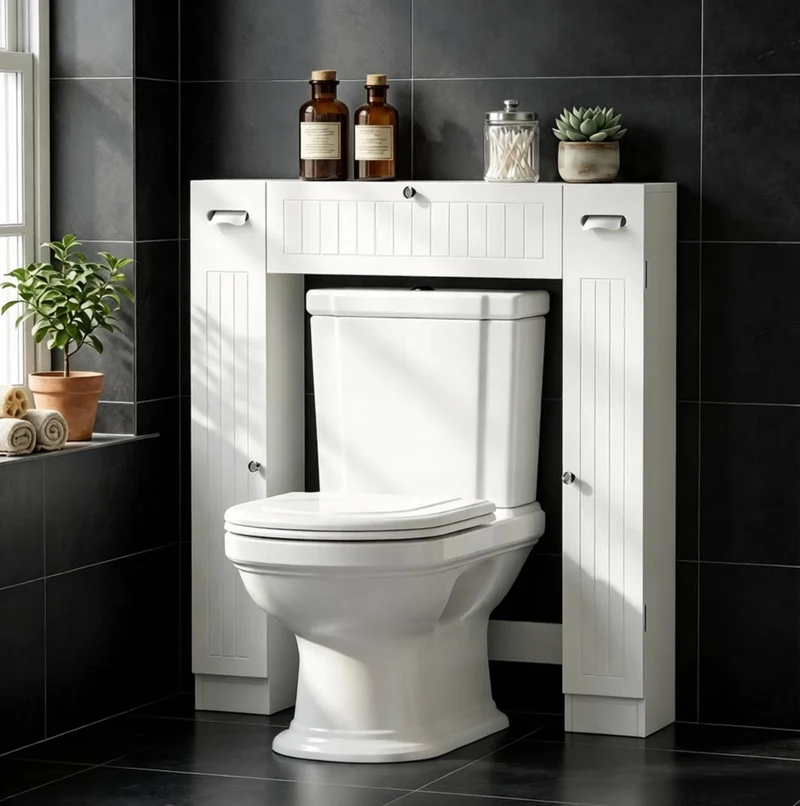 Mobile salvaspazio sopra WC con 2 armadietti; cassetto e portarotolo; 88x18x98 cm bianco