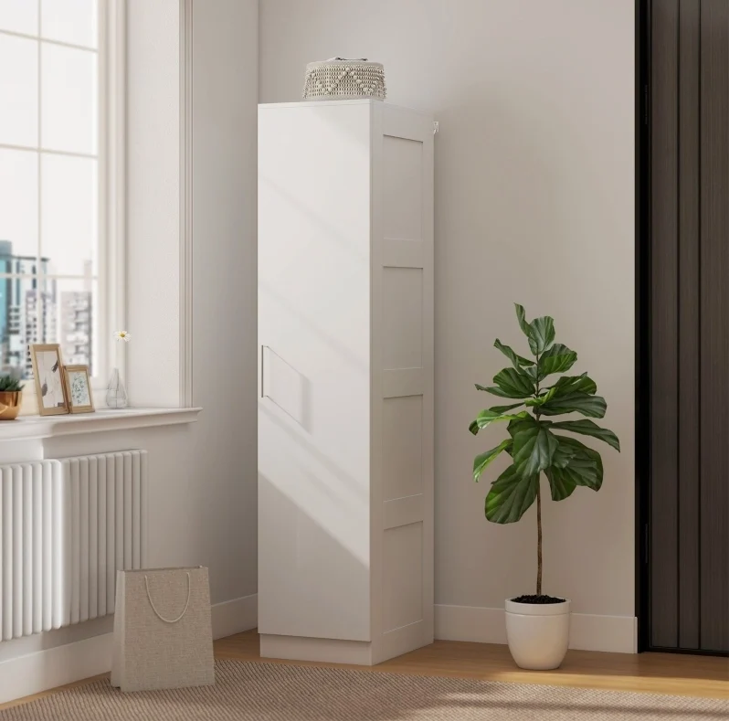 Armadio multiuso salvaspazio 40x52x180 cm in legno bianco con barra appendiabiti