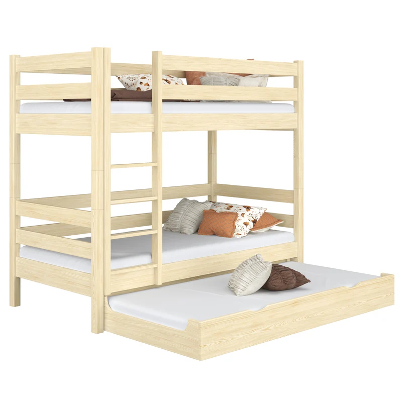 Letto a castello in legno con cassetto per materasso N01 pino trasparente