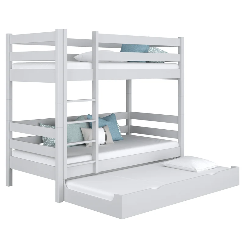 Letto a castello in legno con cassetto per materasso N01 grigio cenere