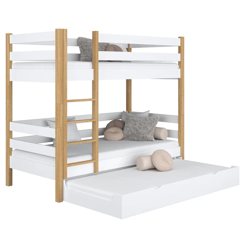 Letto a castello in legno con cassetto per materasso N01 bianco / rovere