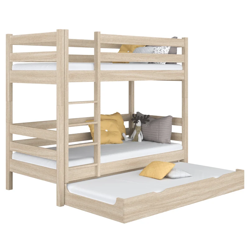 Letto a castello in rovere con cassetto per materasso N01 rovere sbiancato