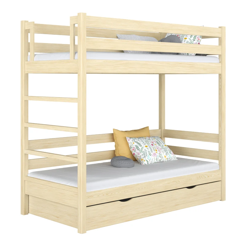 Letto a castello in legno con cassetto N03 pino trasparente