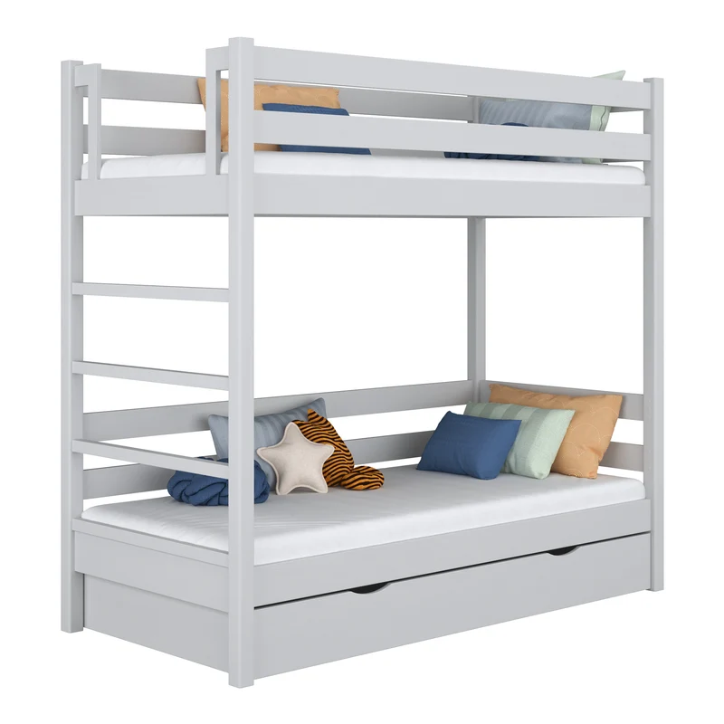 Letto a castello in legno con cassetto N03 grigio cenere