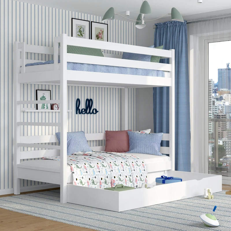 Letto a castello in legno con cassetto N03 bianco