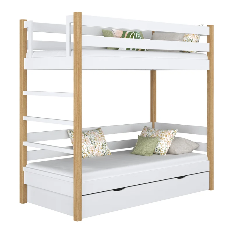 Letto a castello in legno con cassetto N03 bianco / rovere