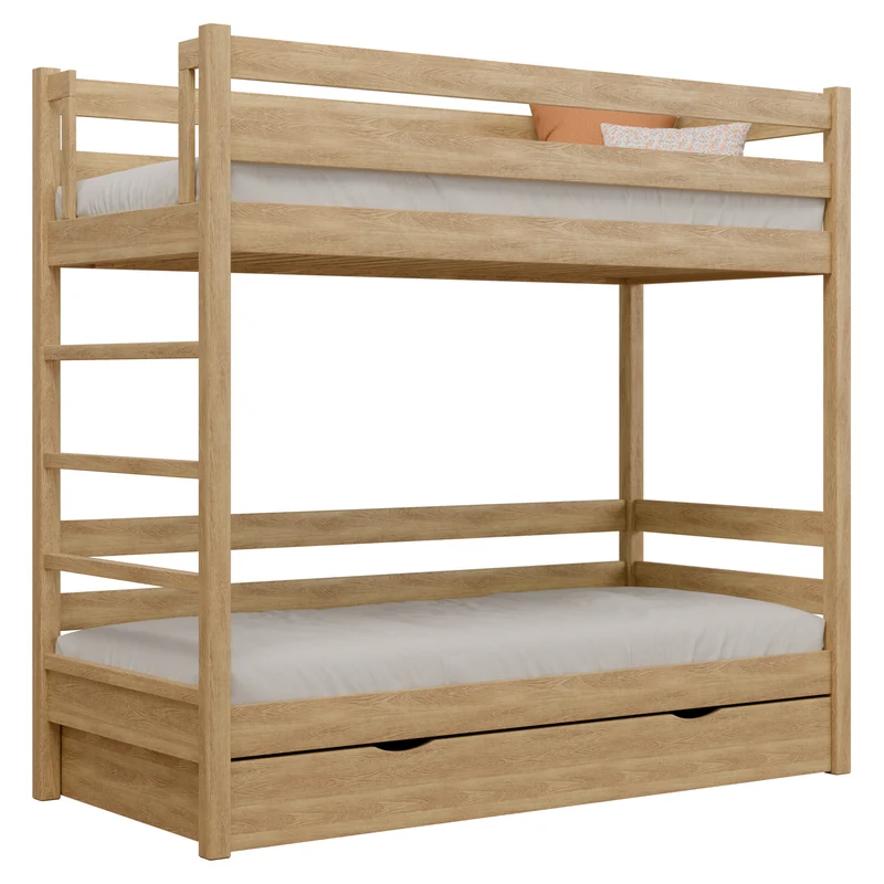 Letto a castello in rovere con cassetto N03 rovere naturale