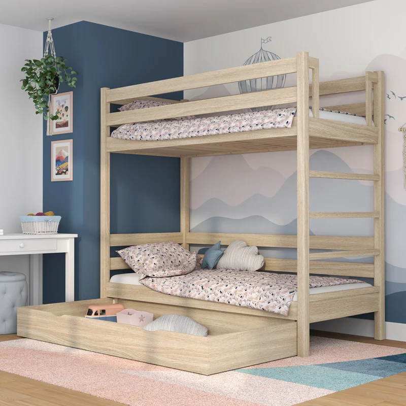 Letto a castello in rovere con cassetto N03 rovere sbiancato