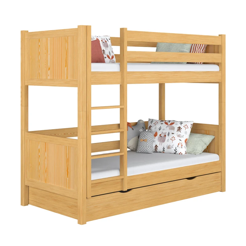 Letto a castello in legno con cassetto N02 pino naturale