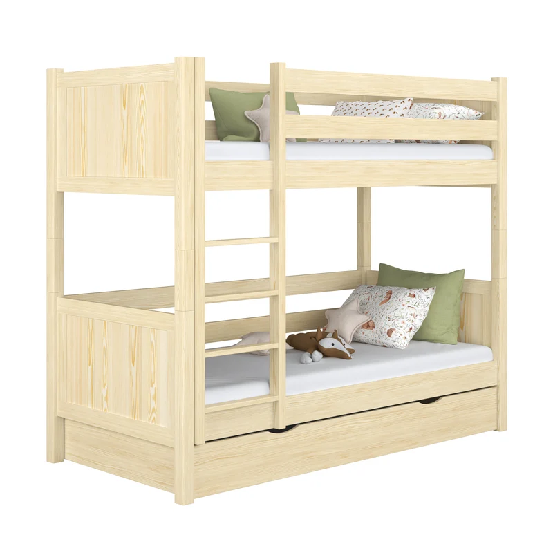 Letto a castello in legno con cassetto N02 pino trasparente