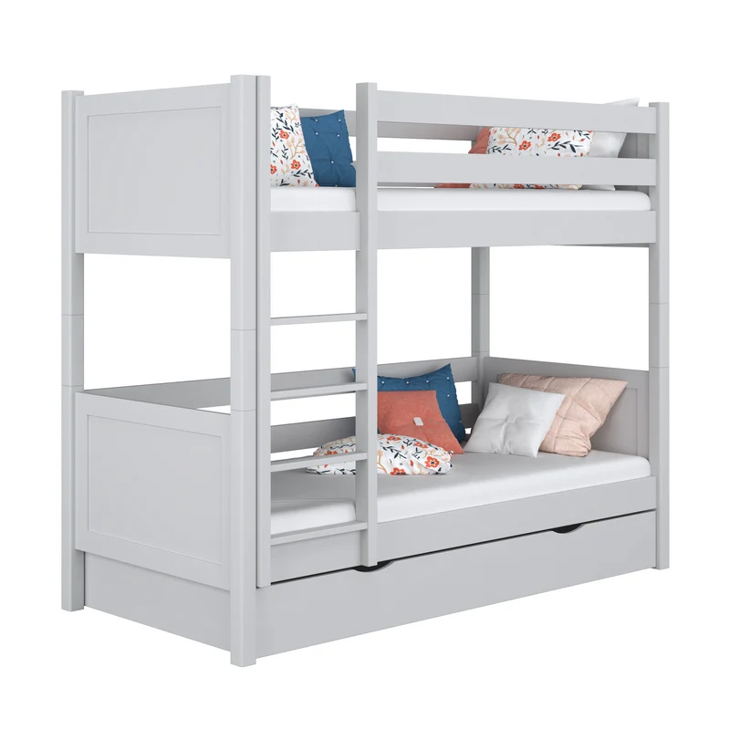 Letto a castello in legno con cassetto N02 grigio cenere