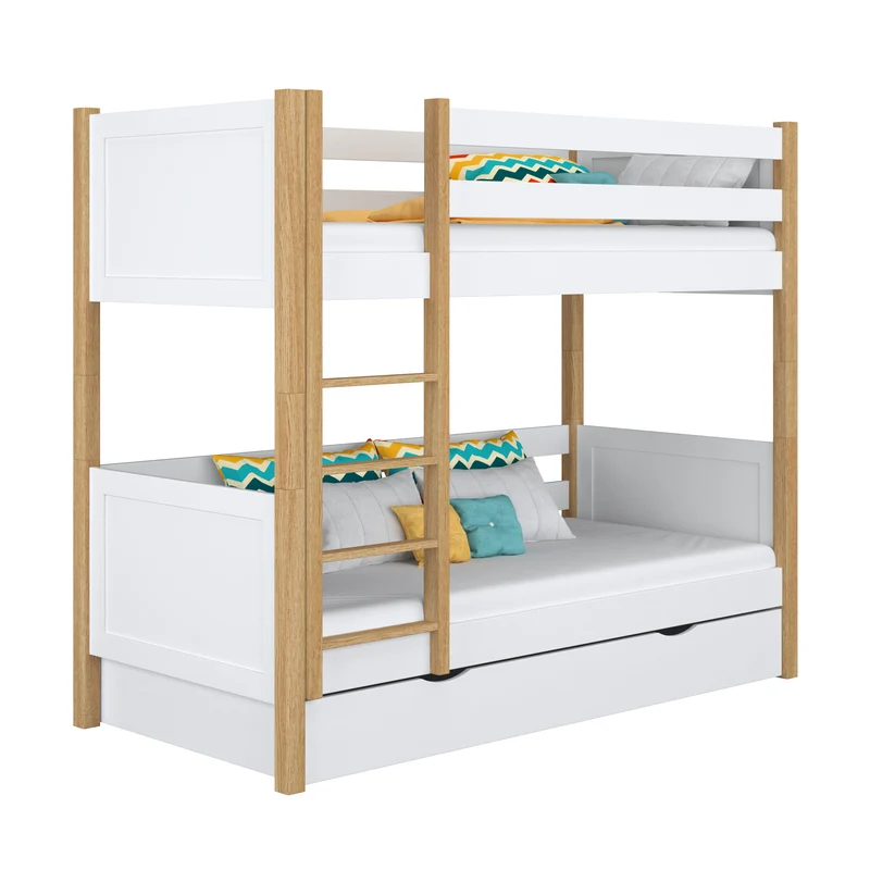 Letto a castello in legno con cassetto N02 bianco / rovere