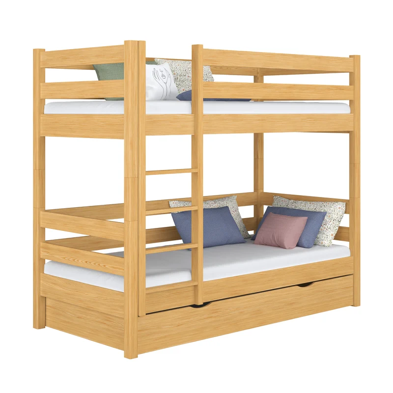 Letto a castello in legno con cassetto N01 pino naturale