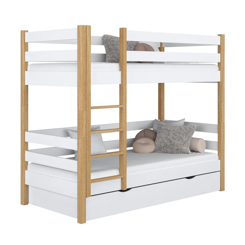 Letto a castello in legno con cassetto N01 bianco / rovere