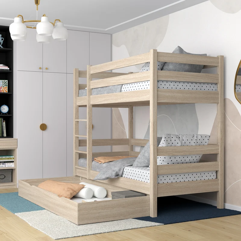 Letto a castello in rovere con cassetto N01 rovere sbiancato