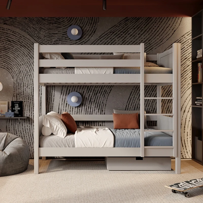 Letto a castello in legno N02 grigio cenere