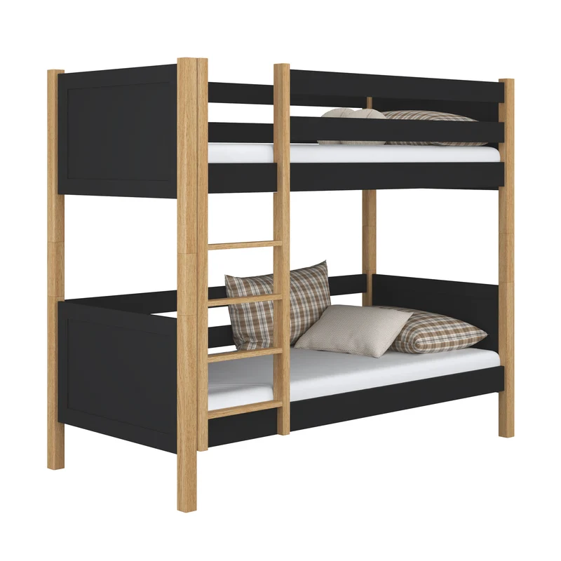 Letto a castello in legno N02 nero / rovere