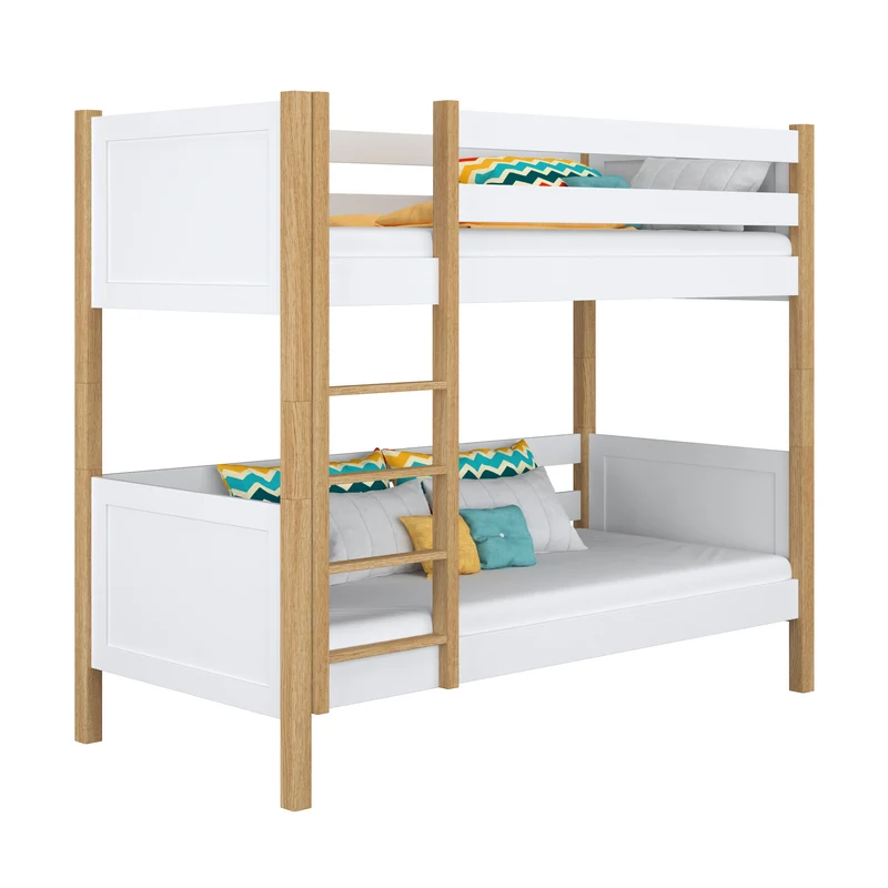 Letto a castello in legno N02 bianco / rovere