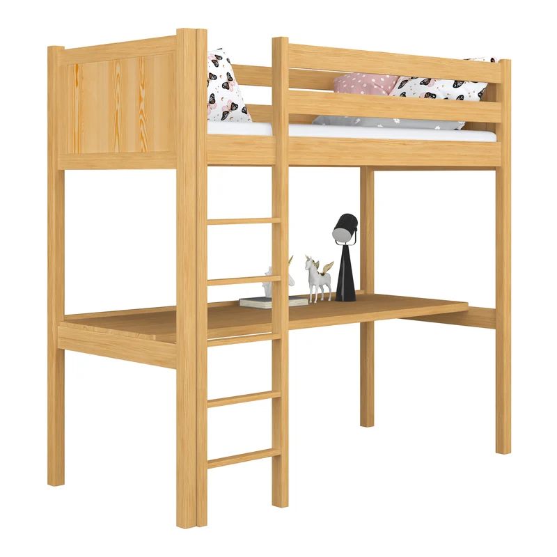 Letto a soppalco in legno con scrivania N06 pino naturale