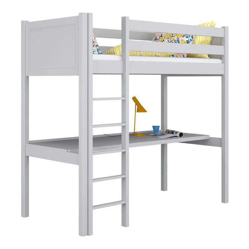 Letto a soppalco in legno con scrivania N06 grigio cenere