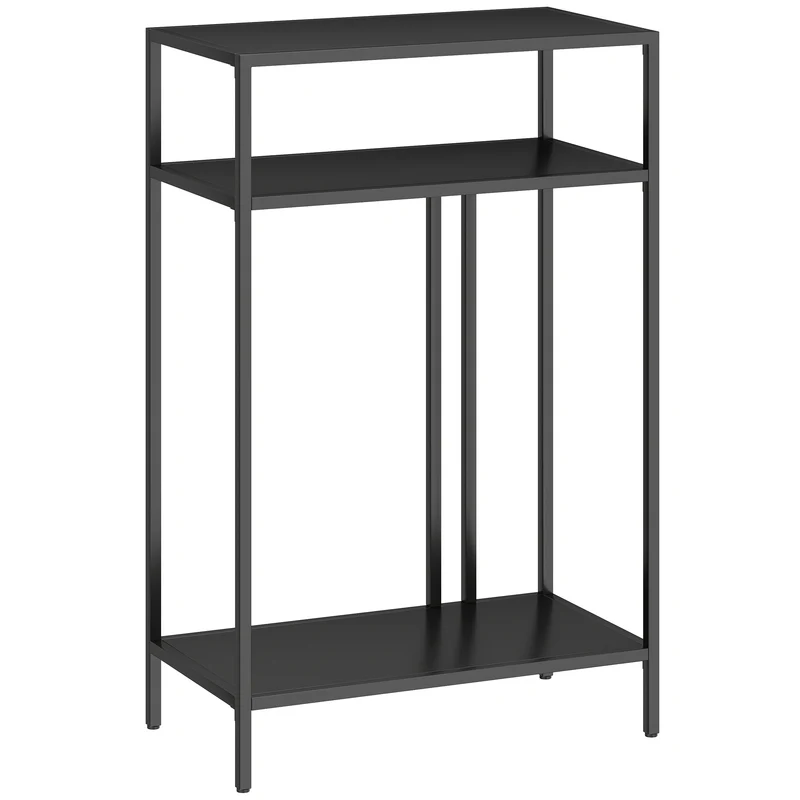 Tavolo Consolle 55x30x85 cm con Ripiani Aperti a 3 Livelli in Acciaio Nero