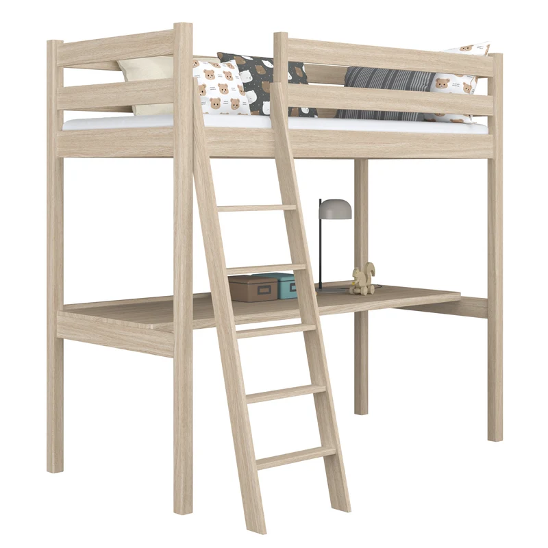 Letto a soppalco in rovere con scrivania N03 rovere sbiancato