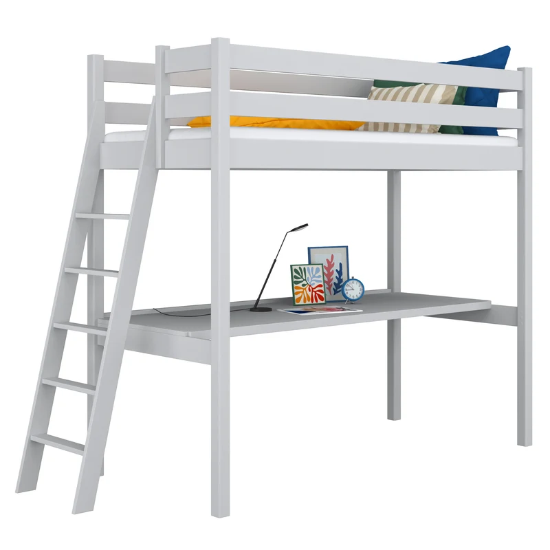 Letto a soppalco in legno con scrivania N02 grigio cenere