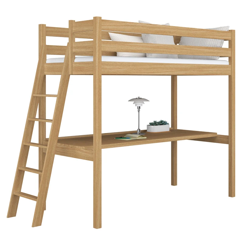 Letto a soppalco in rovere con scrivania N02 rovere naturale