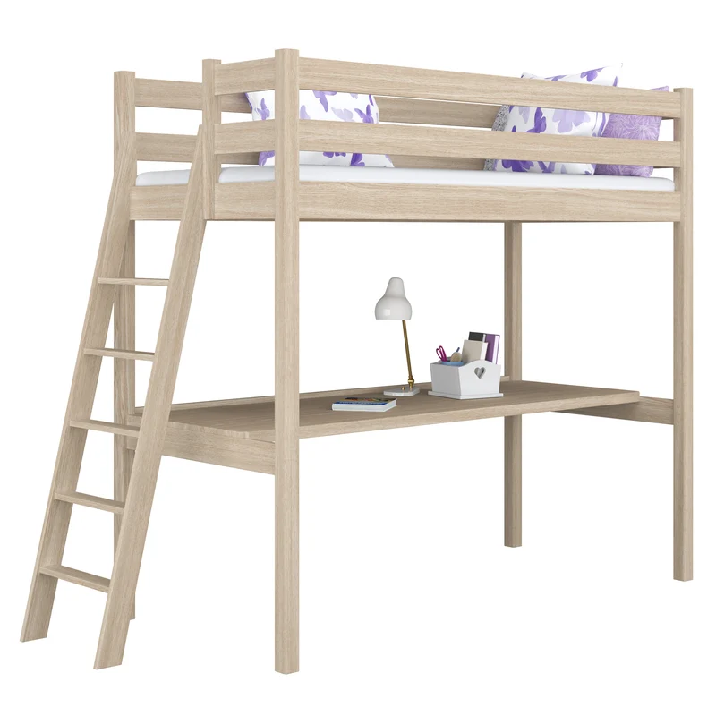 Letto a soppalco in rovere con scrivania N02 rovere sbiancato