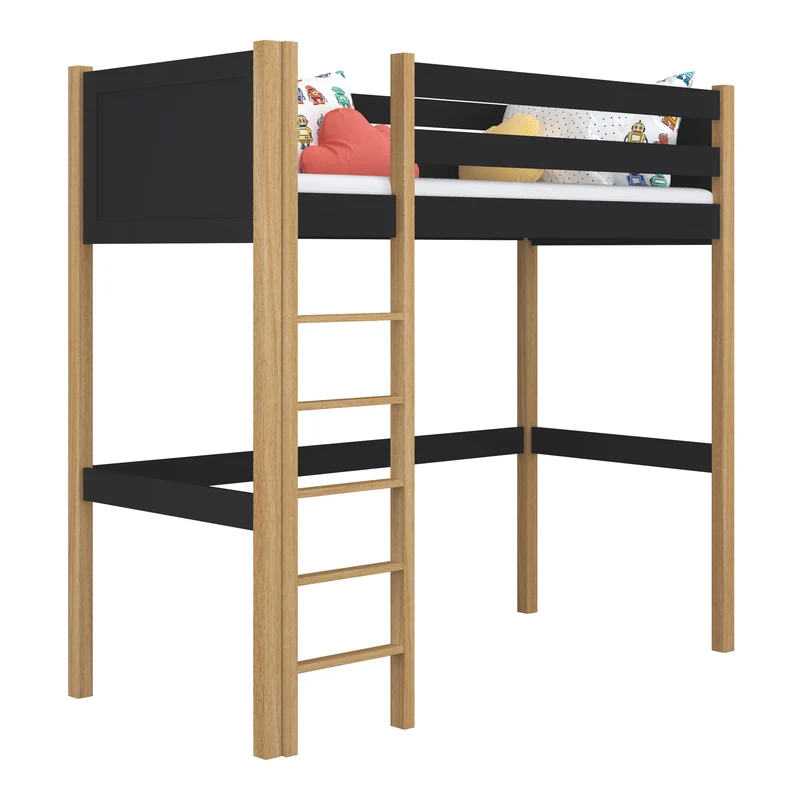 Letto a soppalco in legno N06 nero / rovere