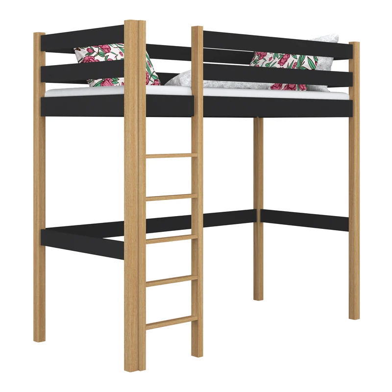Letto a soppalco in legno N05 nero / rovere