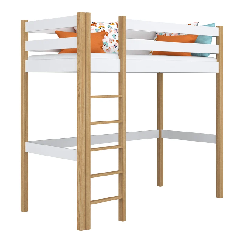 Letto a soppalco in legno N05 bianco / rovere