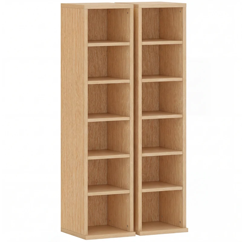 Set 2 Librerie Porta CD 21x22,5x88,5 cm 6 Ripiani Regolabili per 204 CD in Legno Naturale