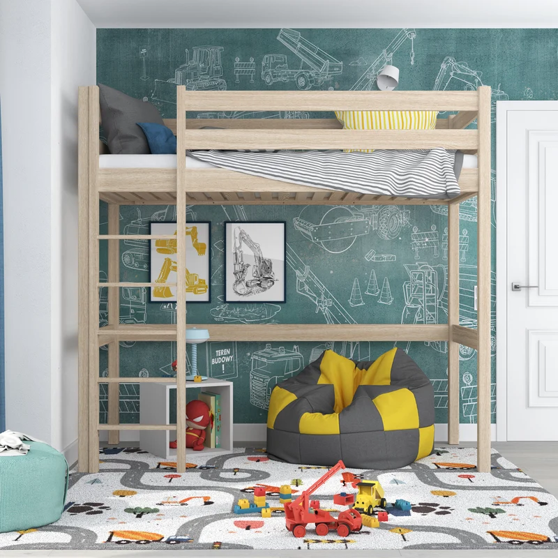 Letto a soppalco in rovere N05 rovere sbiancato